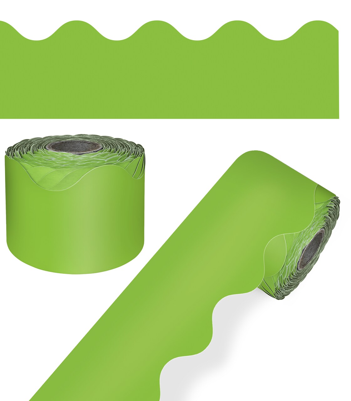 Carson Dellosa 65Ft of Lime Green Bulletin Board Borders, 1 Roll of Scalloped Trim for Rolling Whiteboard, Cork and Posterboard, St Patricks Day, Christmas Decorations, Party, and Classroom Decor